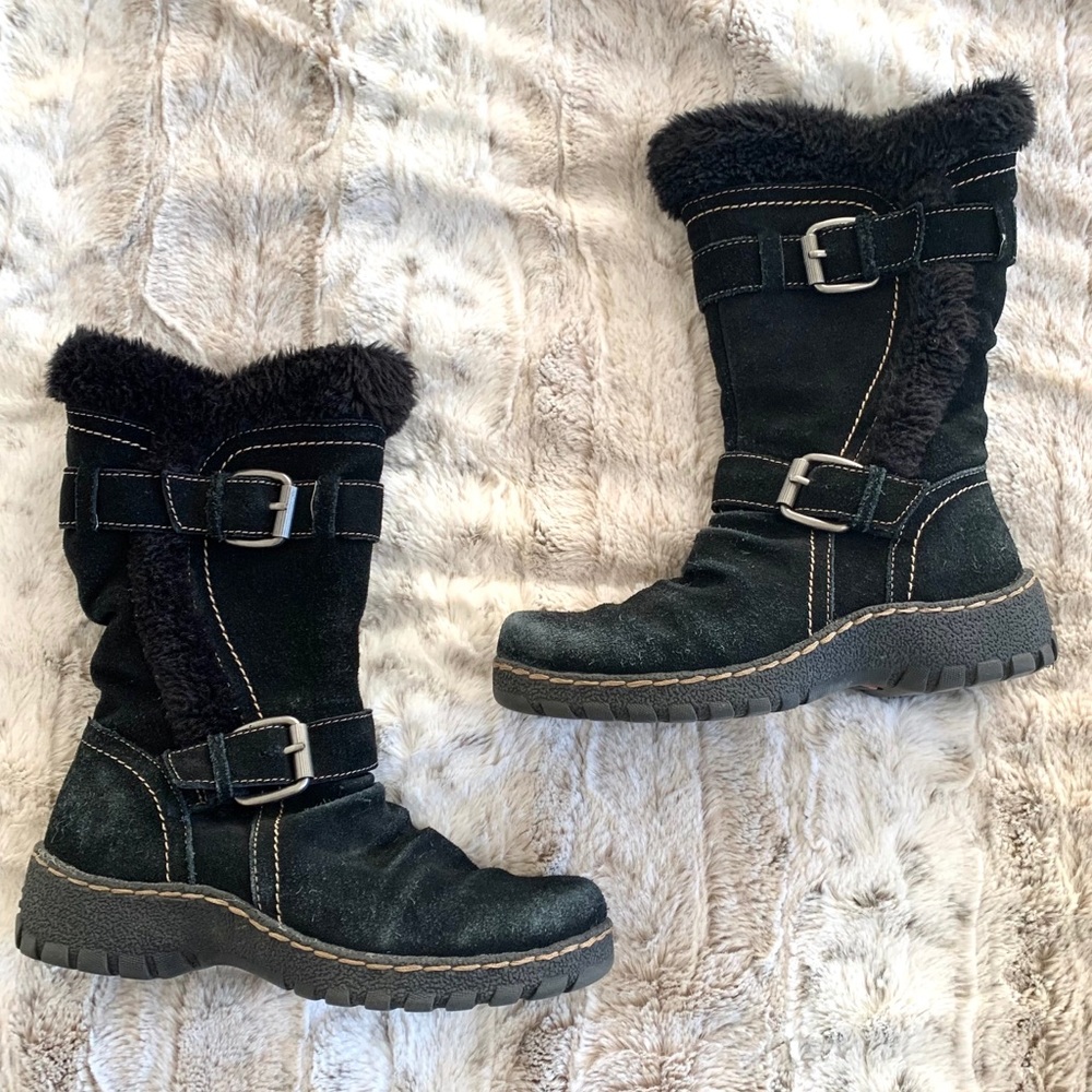 BareTraps Black Suede Fur Lined Winter Boots